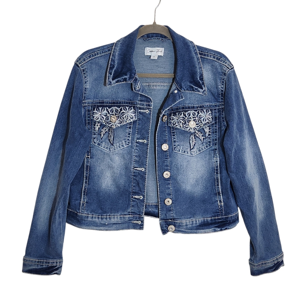 Copper Flash Cropped Embellished Jean Jacket Size Small